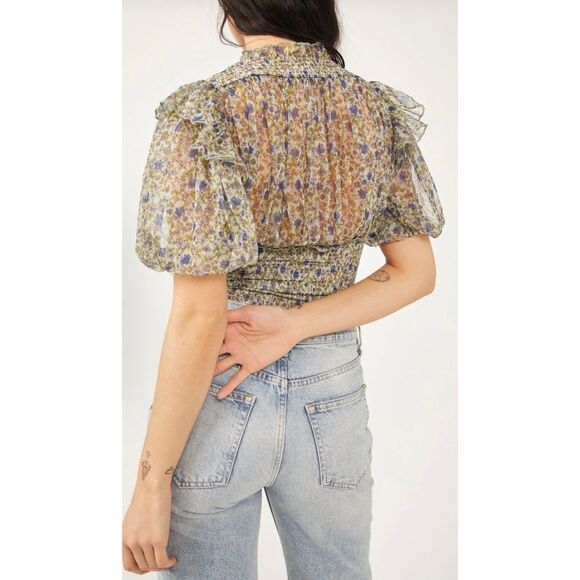 Free People Beatrice Floral-print Smocked Top In Mint Combo Size Small - Picture 4 of 12